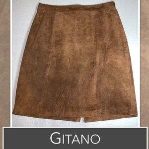 Gitano Brown Suede Leather Skirt, Fully-Lined, Professionally Cleaned Size 11/12